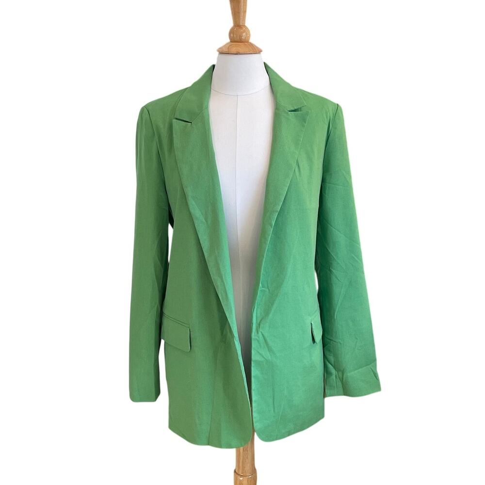 Roly Poly Lime Green Linen Blend Oversized Relaxed Fit Open Front Blazer Size L